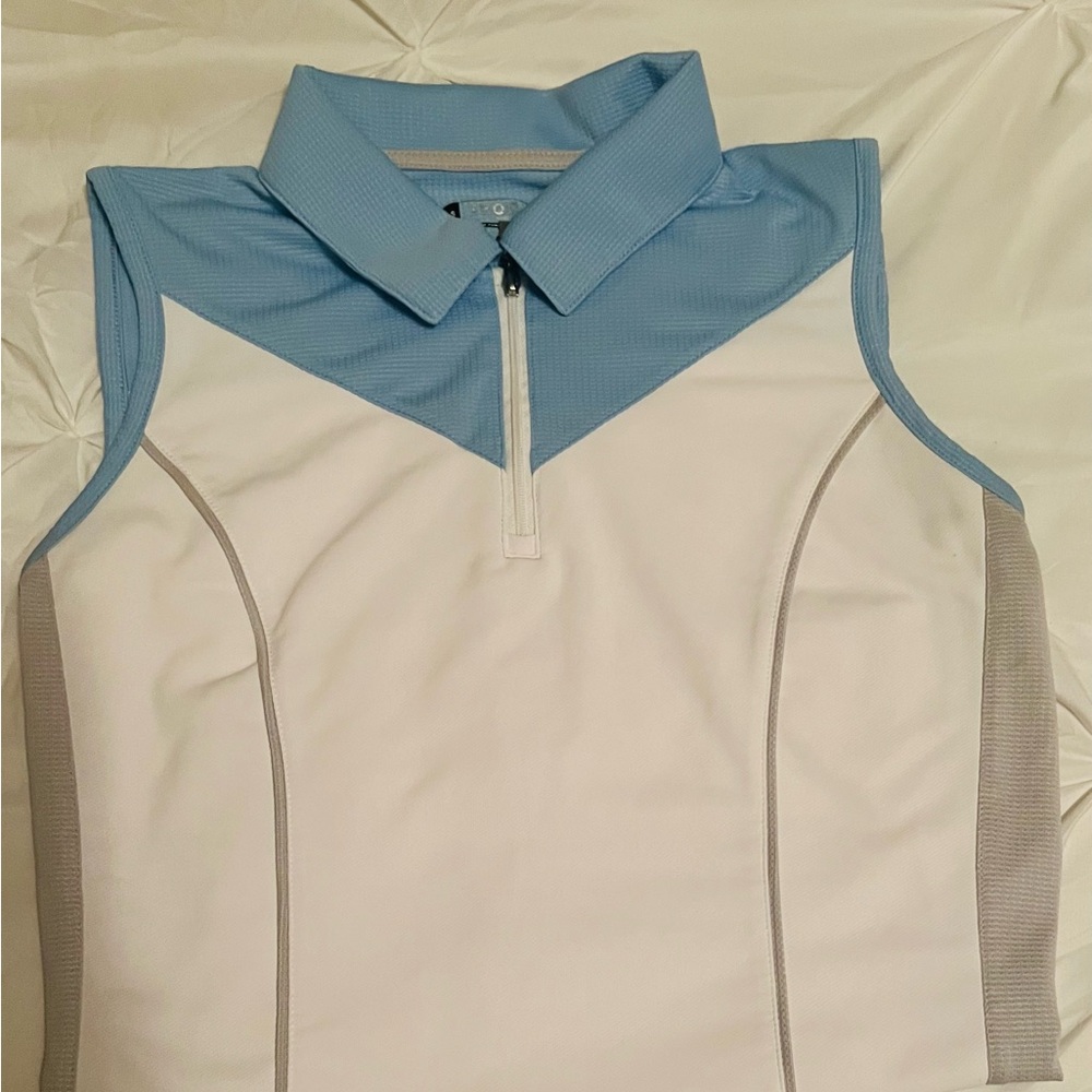 Izod Sleeveless Polo in Light Blue Grey & White